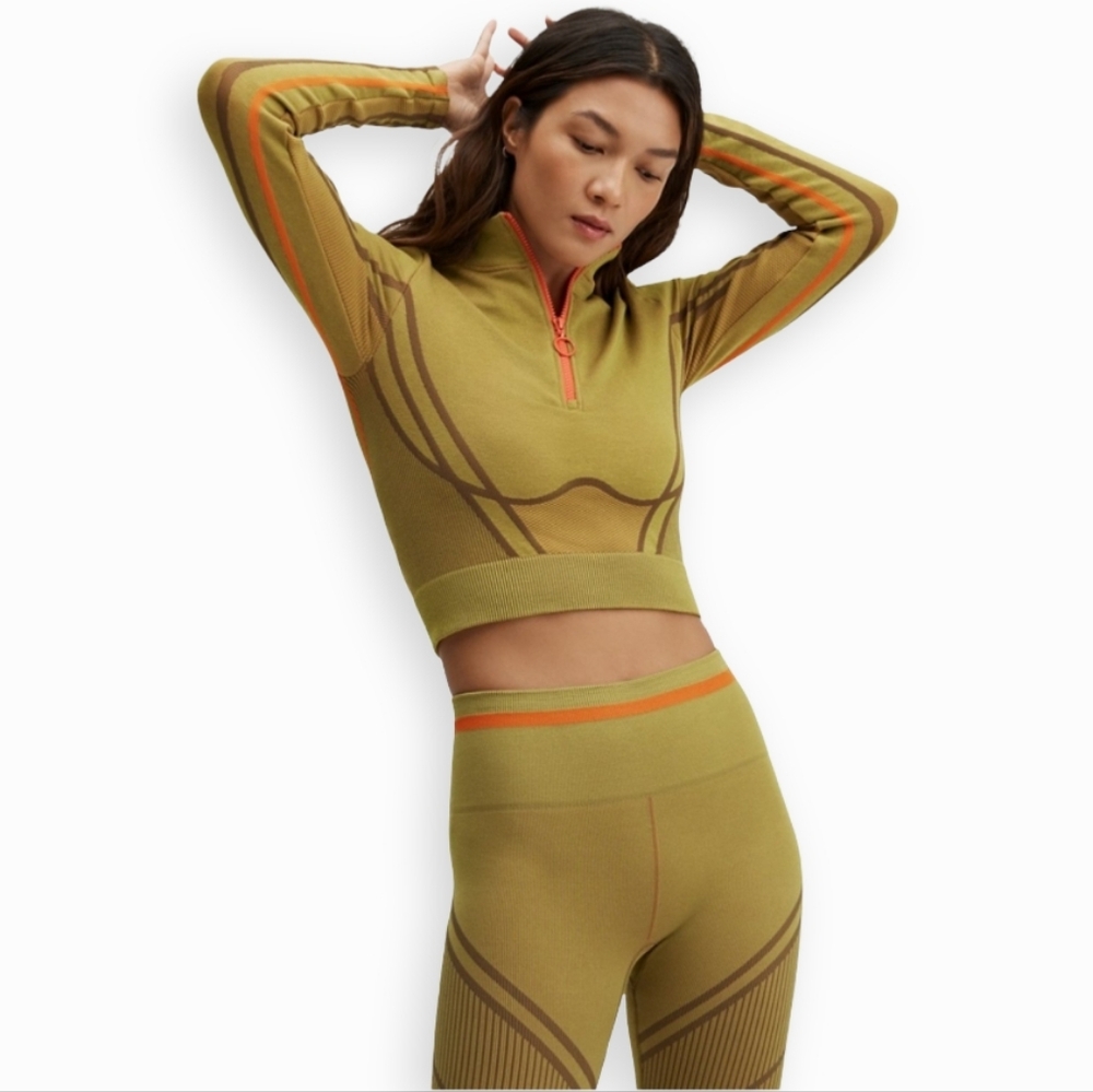 NWT Fabletics Opal Seamless Half Zip Retro Crop Top Olive Athletic Gym Yoga XL - Picture 4 of 13